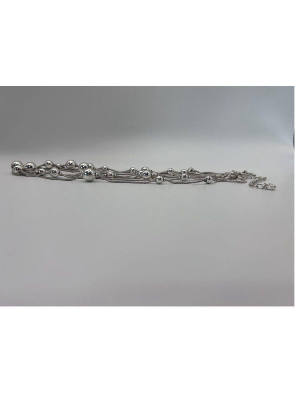 Necklace Silver Tone Layered Beaded Multi Strand Collar Lobster Clasp Statement - Picture 3 of 5